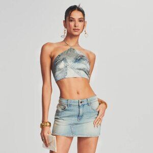 NWT Retrofête Women's Duncan Silk Top Halter Neck Romano Denim Size Small